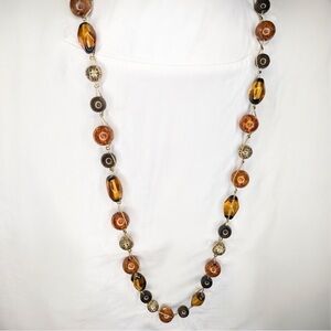 Liz Claiborne Faux Amber Bead Necklace Vintage Boho Jewelry Long Layering 62”